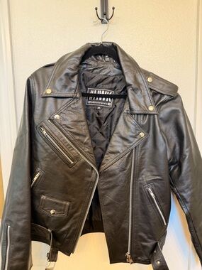 #HWK Motorsports Black Leather Motorcycle Jacket Womens sz Med